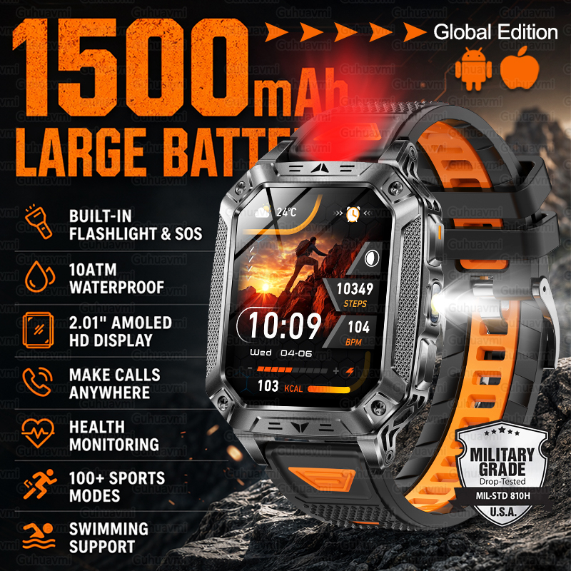 Outdoor Power Monitor - New 1500mAh Military Outdoor Smartwatch For
