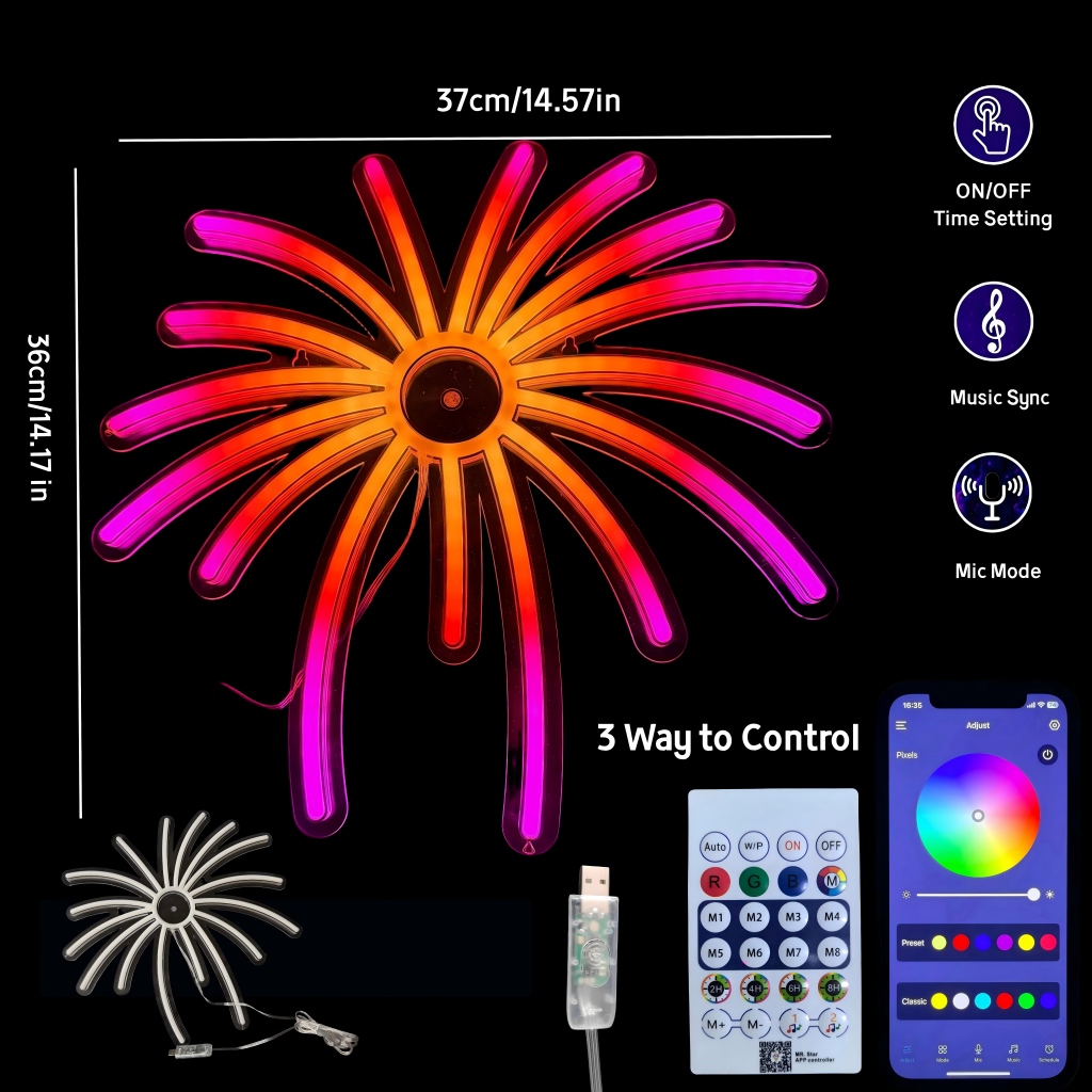 RGB Fireworks Neon Sign LED Li - Outdoor Power For Xmas Lights incelemesi ve fiyatı