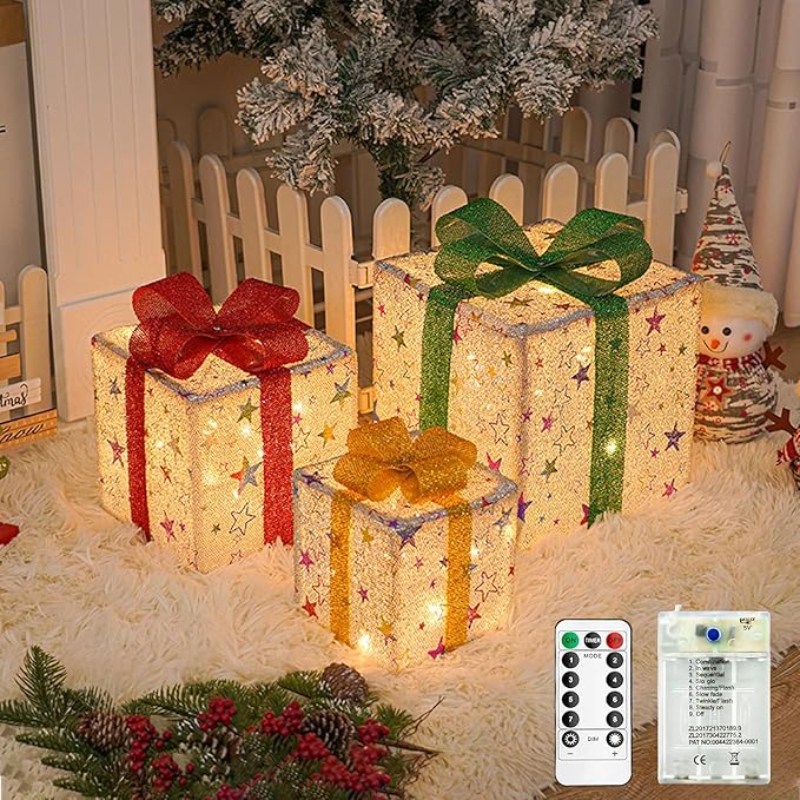3Pcs/Set LED Christmas Gift Bo - Outdoor Power For Xmas Lights incelemesi ve fiyatı